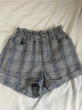 American Eagle Outfitters High-Waist Plaid Shorts - Blue/Black/White